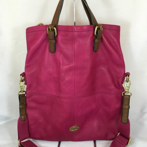 Fossil Explorer Fold Over Tote in Rasberry/Brown
